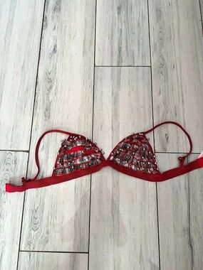 Victoria's Secret Holiday Jingle Bells Plaid Bralette Red & Black